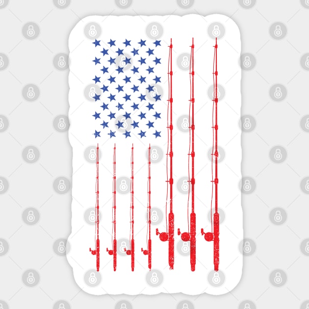 American Flag Fishing Poles Design Sticker by TeeShirt_Expressive